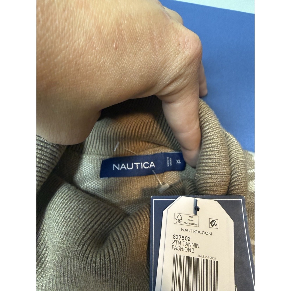 Nautica Men's Tan/Cream Geometric Mock Neck Knit Pullover Sweater XL $148 retail - Picture 3 of 6